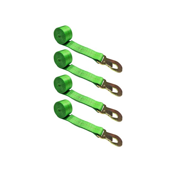 2" x 10' Wheel Lasso Lift Strap w/ Flat Snap Hook Tow Dolly Green, 4PK